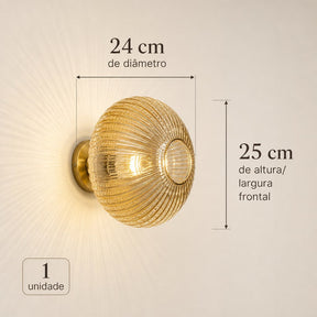 Arandela de Parede Vidro Canelado E27 Bivolt para Quarto, Sala e Corredor
