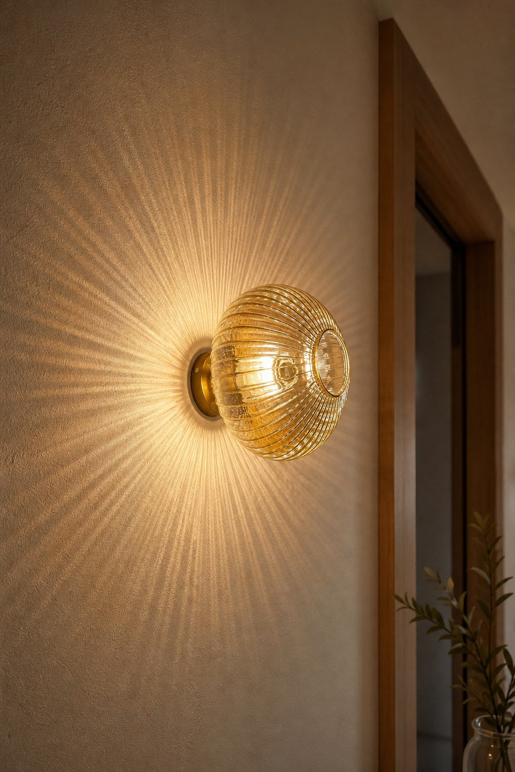 Arandela de Parede Vidro Canelado E27 Bivolt para Quarto, Sala e Corredor
