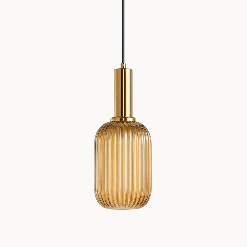 Luminária pendente de vidro âmbar canelado Colors 13cm em fundo branco