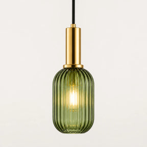 Luminária pendente de vidro verde canelado Colors 13cm em fundo branco